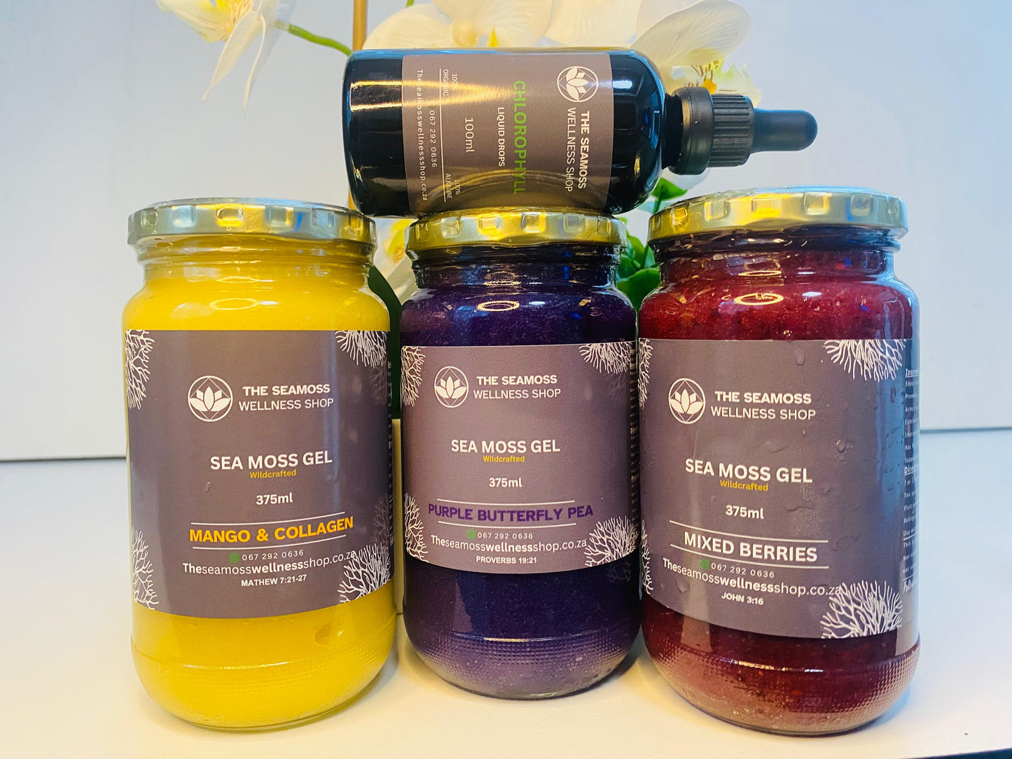 3X SEA MOSS GELS 375ml PLUS CHLOROLOPHYLL DROPS 100ml - SPECIFY FLAVORS IN SHIPPING NOTE