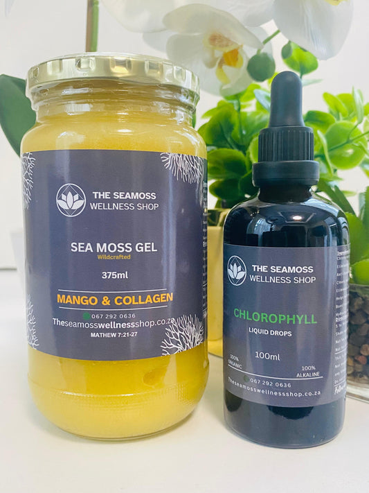 SEA MOSS GEL 375ml PLUS CHLOROPHYLL LIQUID DROPS 100ml